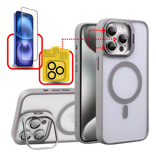 Capa Suporte Apoio Magnética P/ iPhone + Película Vidro 3d