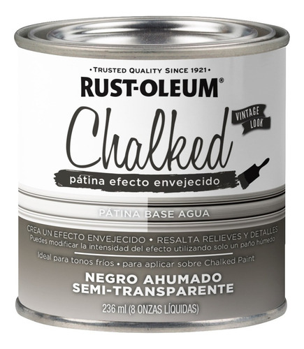 Pátina Chalked Efecto Envejecido Base Agua 0,23 L Rust Oleum Color Negro Ahumado Semi-Transparente