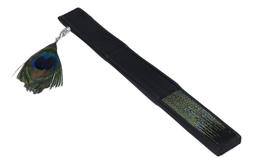 Abanico Plegable Con Diseño De Pavo Real Y Huesos Negros