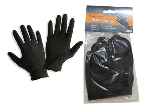 1 Par De Guantes De Latex Reutilizable Negro Texturizado Med