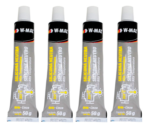 Silicona Neutra Altas Temperaturas 50 Gr Gris W-max 4 Pack