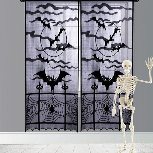 Cortinas De Ventana De Halloween De Encaje Negro Cortinas De