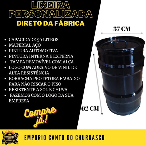 Imagem 4 de 5 de Lixeira De Metal 50 L Área Externa Cozinha Gourmet C/ Tampa