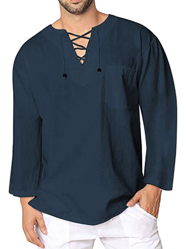 Blusa Casual De Manga Larga Con Cuello En V Para Hombre