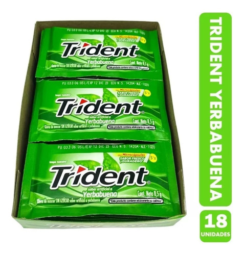 Chicle Trident Yerbabuena X18 Unidades 