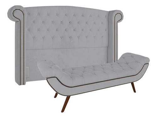 Cabeceira Cama Box Casal King 195cm Provença Com Calçadeira Cor Cinza