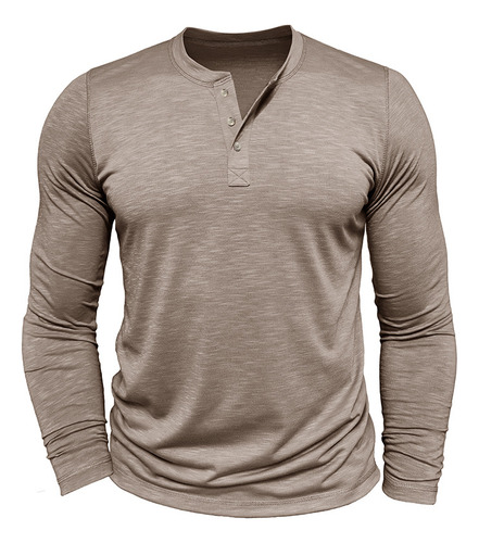 Camiseta De Manga Larga Con Cuello Henry Para Hombre
