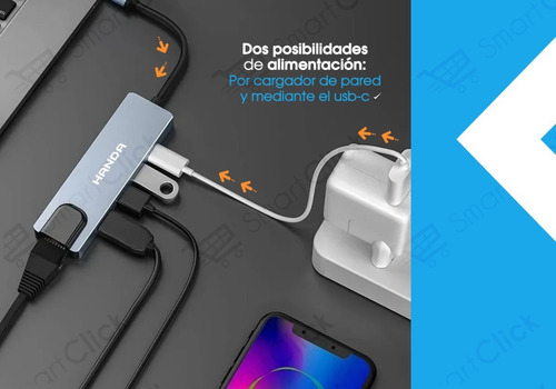 Imagen 3 de 10 de Adaptador Usb C Macbook Pro Air Hub Hdmi 4k Lan Rj45 5 En 1