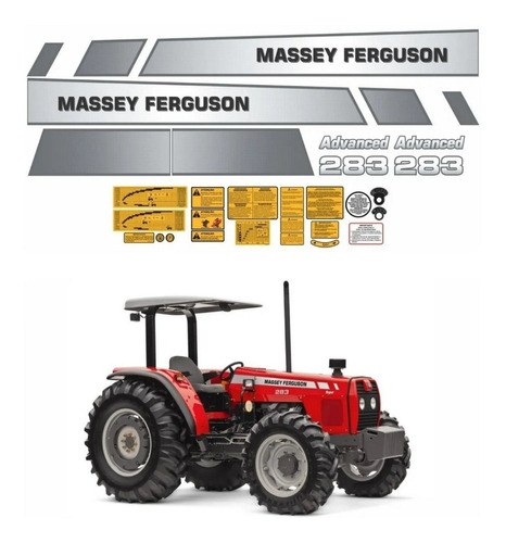 Kit Adesivos Para Massey Ferguson Mf 283 Advanced 20416 Cor PRETO, AMARELO E CROMADO