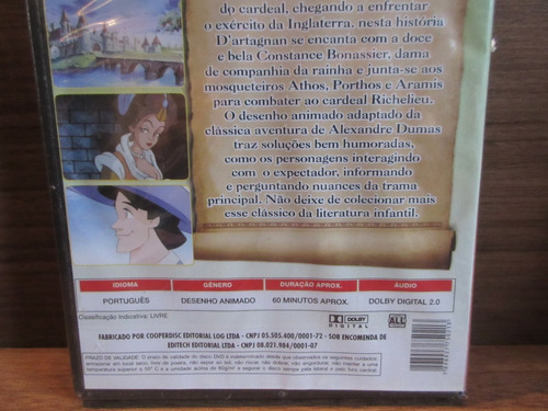 Dvd - Os Três Mosqueteiros - Desenho Animado - Lacrado