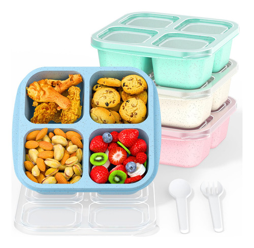 Cajas De Aperitivos Reutilizables 4 Compartimentos Paquete 4
