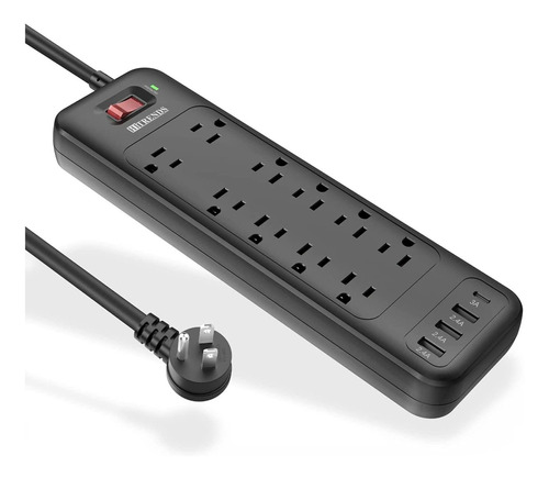 Power Strip, Hitrends Surge Protector With 10 Outlets And 3