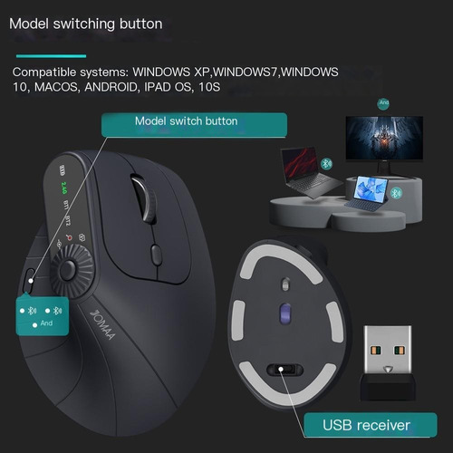 Ratón Ergonómico Recargable Inalámbrico Bluetooth 2.4g