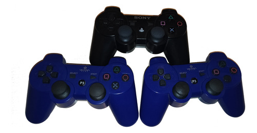 3 Controles Joystick Sony Y Ultra Para Ps3, Negro Y Azules