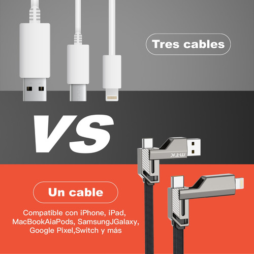 Cable Carga Rápida 4 En 1 Cable Usb A/c A C/ip 60w