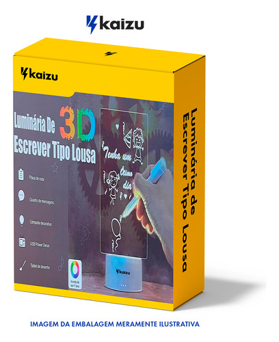 Luminária Led 3d De Escrever E Desenhar Lousa Botão Touch Caneta Mágica Lembrete Kaizu