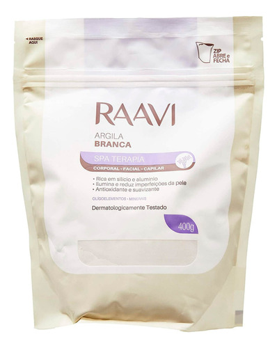 Argila Branca P Estética Corporal Facial Capilar 400g Raavi Tipo de pele Todo tipo de piel