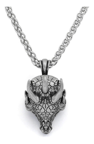 Collar Dije Cabeza Dragón Mitología Color Plata Para Hombre