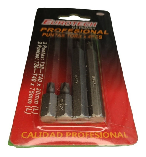 Puntas X 4 Piezas Torx T30 Y T40 Eurotech Profesional