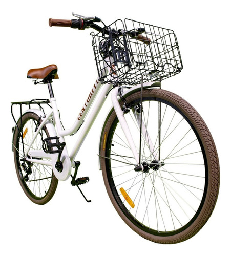 Bicicleta urbana Centurfit MKZ-BICIVINTAGE R26 7v frenos v-brakes color blanco con pie de apoyo