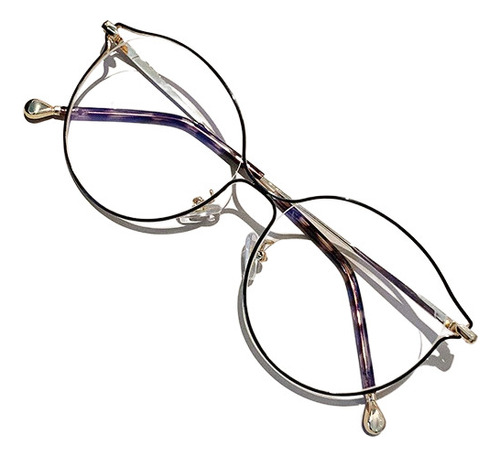 Marco Lentes Óptico Elegant Round Cat Eye Metal Gold Black L