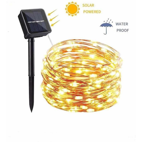 Guirnalda De Luz Solar 10m Led Alambre Cobre Calido Exterior