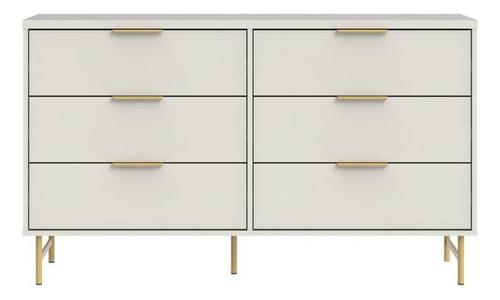 Província Cômoda 6 Gavetas Yves 135 Cm Off White Fosco Dourado Cor Bege