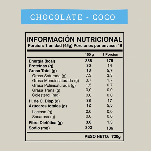 Imagen 2 de 2 de Suplemento en barra Wild Foods Wild Protein proteína sabor chocolate/coco en caja de 720g 16 un