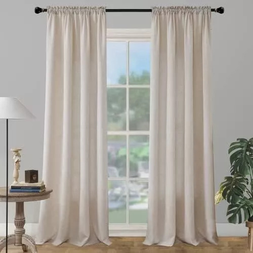 Elegantes Cortinas De Lino Para Sala De Estar, Juego De 2 Un