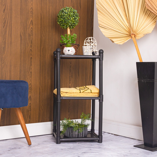 Estante 3 Prateleiras Modular Preta Cor Preto Multiuso Kit D