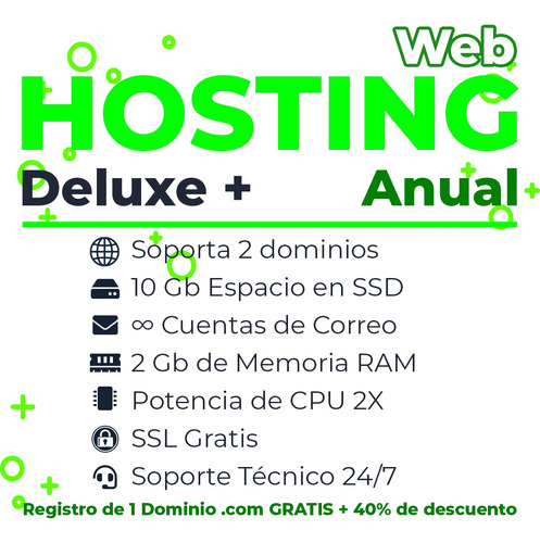 Oferta Web Hosting Deluxe + Y Dominio Gratis Cpanel - Anual