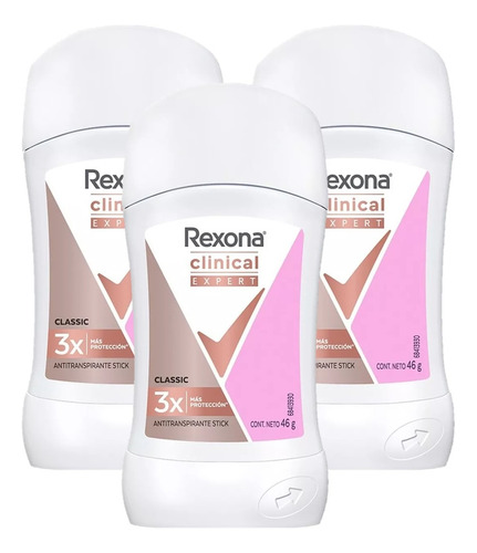 Desodorante Rexona Barra Clinical Classic Dama 46g 3 Pack **