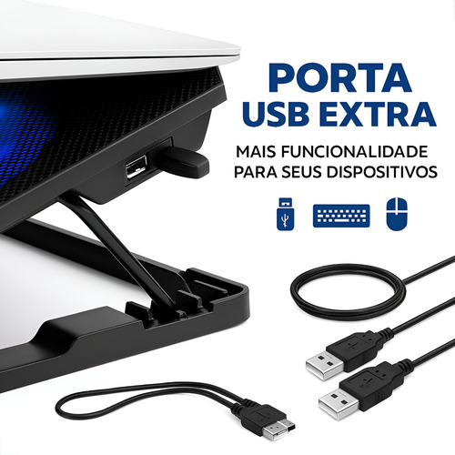 Suporte Macboock Notebook Apoio 2 Cooler Com Led 8 Posições
