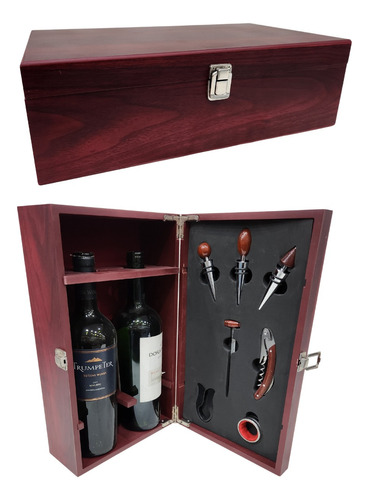 Caja Madera Set Vino 2 Botellas 7 Accesor Regalo Empresarial