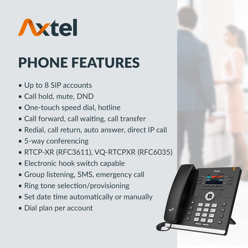 Teléfono Axtel Axtel Negro con identificación de llamadas, manos libres y indicador de fecha y hora. Ideal para uso diario y comunicación efectiva.