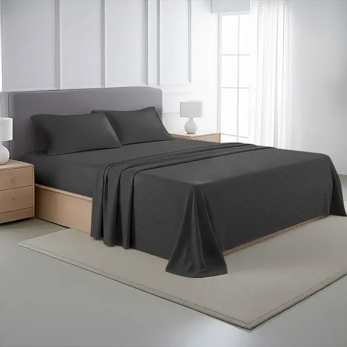 Juego De Sábanas King Size 100% Microfibra Pierre Cardin Gris Oscuro Zigzag