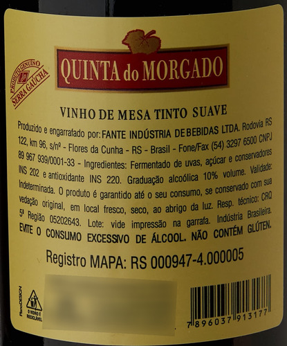 Vinho Quinta Do Morgado Suave 750ml Kit Com 8 Garrafas