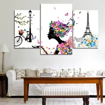Comprar Cuadro Tríptico Paris Vintage Eiffel Flores Bici (130x80 Cm)