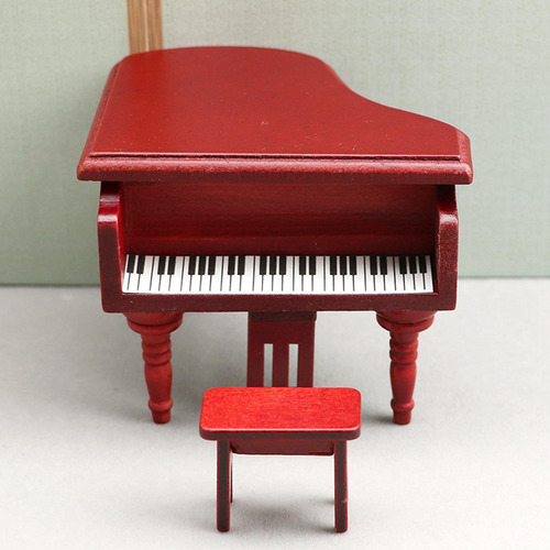 Piano Con Silla Roja Para Casa De Muñecas 1:12, Casa De
