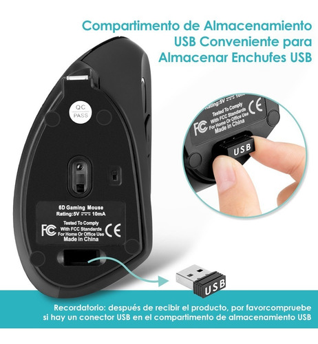 Imagen 4 de 9 de Mouse Vertical Inalámbrico Ergonómico Carga Usb
