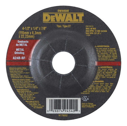 Disco De Desbaste 115 Mm Para Metal Dewalt Dw44540