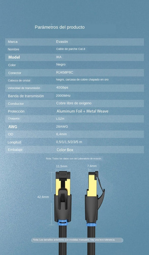 Imagen 3 de 10 de Cat8 Cable 2 Metros Stp Oro 24k Rj45 40gb Lan Internet Gamer