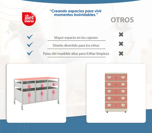 Cómoda De Acero Con 6 Cajones Para Ropa Y Juguetes Color Rosa