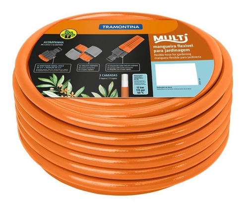 Mangueira Super Flex 1/2'' 30m Tramontina Laranja Pvc