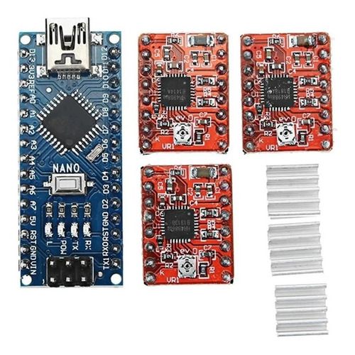 Cnc Shield V4 Con Arduino Nano Cable Y 3 Driver A4988
