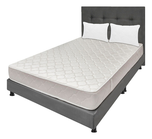 Colchón Queen Espumado Multisleep+ Base Cama+cabec+almohadas Color Gris