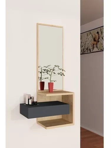 Dmora Mueble de entrada con espejo, entrada para recibidor con