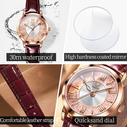 Reloj Olevs/5539 Dorado Para Mujer Con Correa De Cuero Marrón Dorado/rosa Rosa