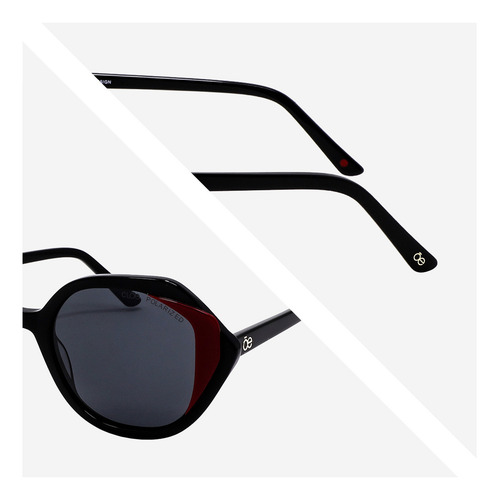 Lente Solar Cloe Para Mujer Forma Hexagonal Armazón Acetato Color Negro Varilla Negro Armazón Negro