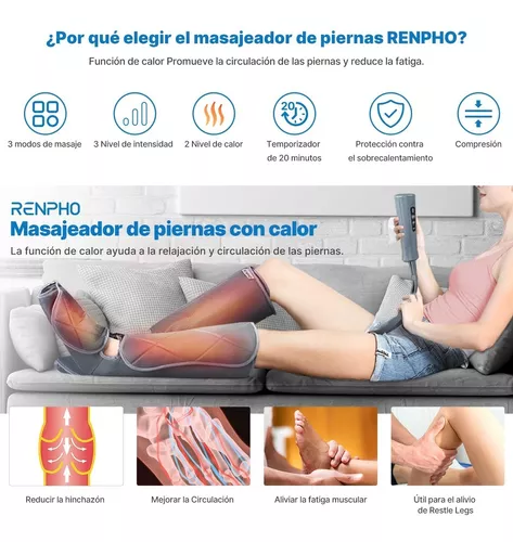 RENPHO - Masajeador de piernas con compresión para la circulación y el  alivio del dolor, para piernas, pantorrilla y pies, con 5 modos y 4